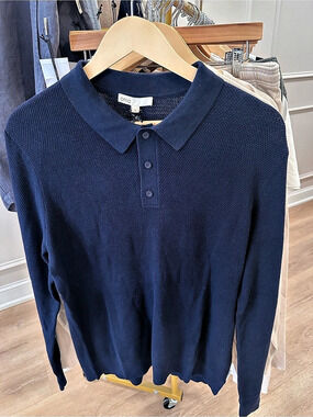 NWT Onia Long Sleeve Cotton Textured Knit Polo